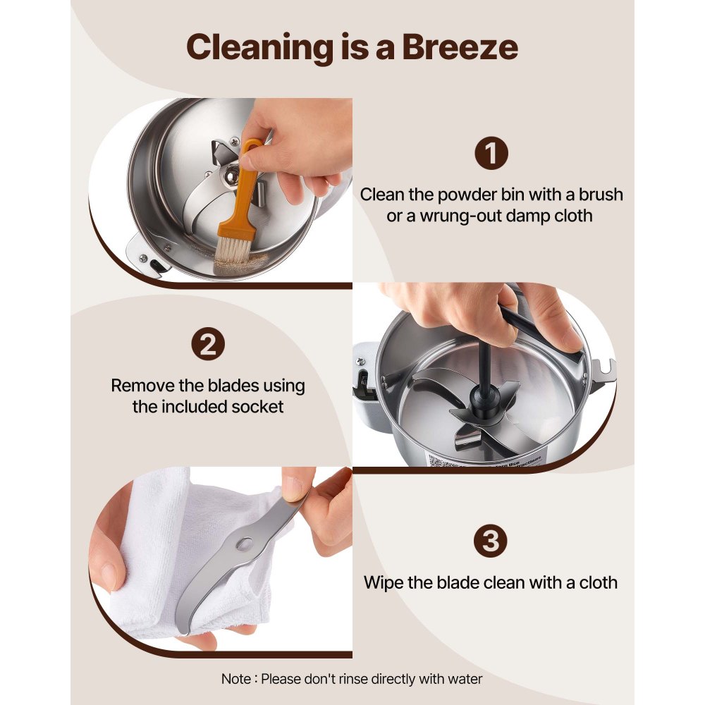 VEVOR 750g Electric Grain Mill Grinder, High Speed 2000W Commercial Spice Grinders, Stainless Steel Pulverizer Powder Machine, for Dry Grains Spices Cereals Coffee Corn Pepper, Straight Type