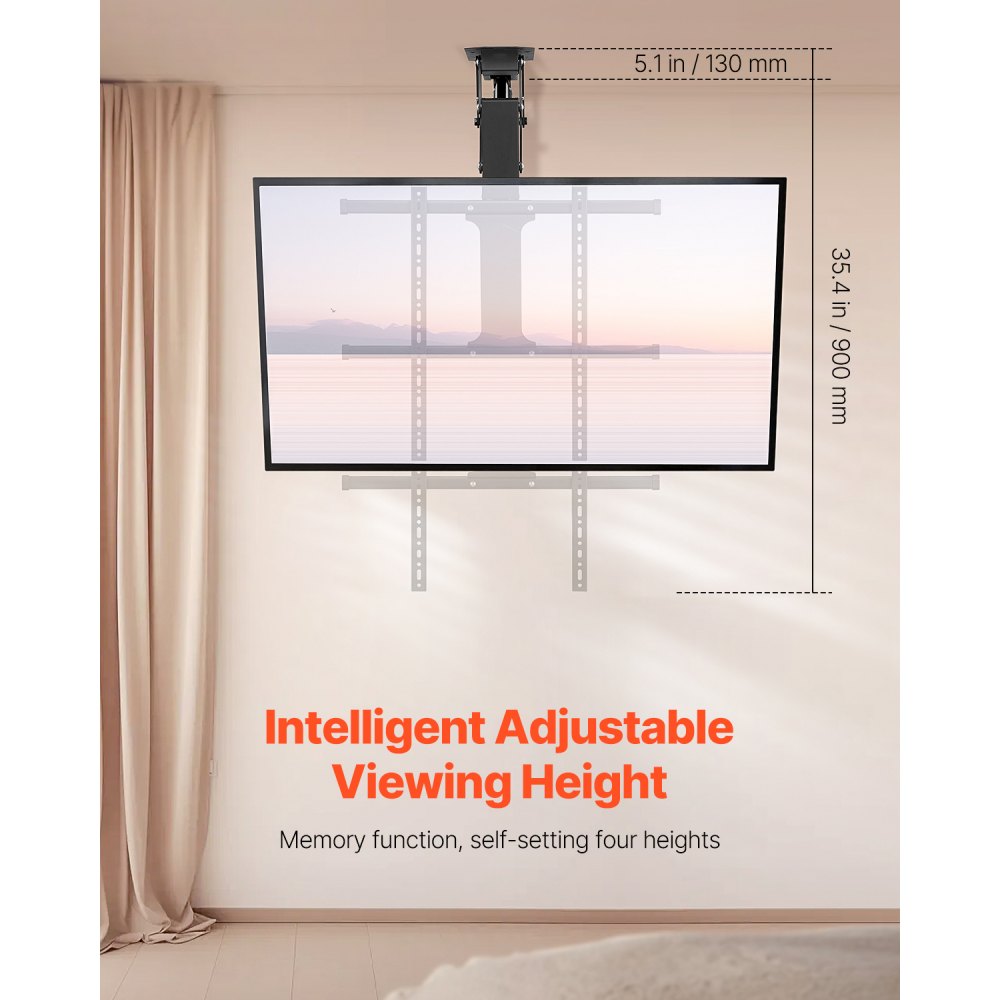 VEVOR Motorized Ceiling TV Mount, TV Wall Mount for 32 to 65 Inch TV, Electric Adjustable Ceiling TV Mount, Motorized Flip Down TV Mount Bracket with Max VESA 24 x 24 in, Fits TVs Up to 88 lbs