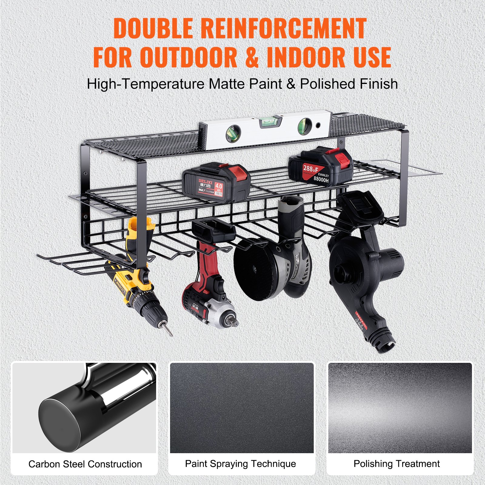 VEVOR Power Tool Organizer 30kg Draagvermogen Wandmontage Gereedschapshouder Koolstofstaal Garage Gereedschapsrek 860 x 205 x 225 mm Gereedschapsopslag 3-laags Garage Muuropslag