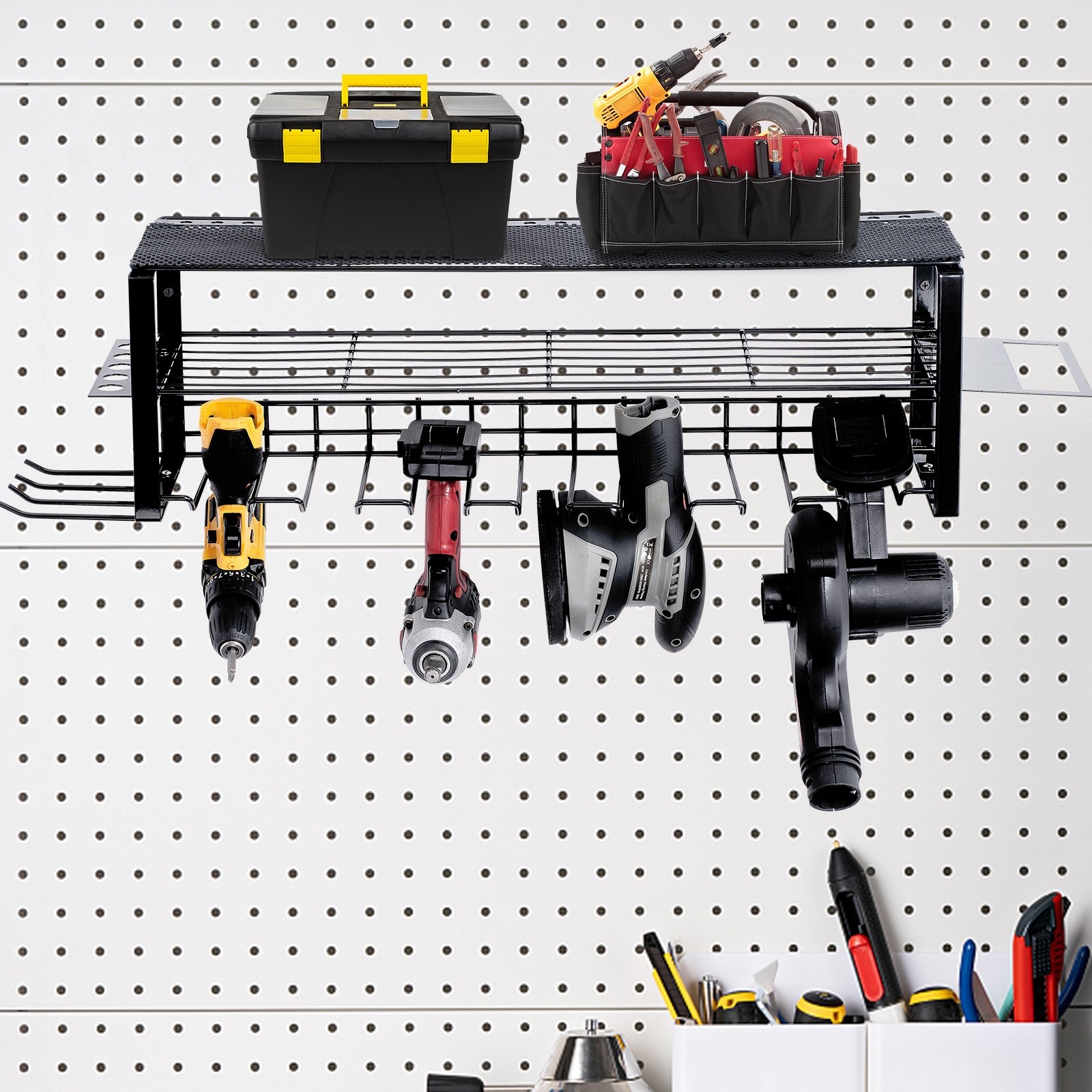 VEVOR Power Tool Organizer 30kg Draagvermogen Wandmontage Gereedschapshouder Koolstofstaal Garage Gereedschapsrek 860 x 205 x 225 mm Gereedschapsopslag 3-laags Garage Muuropslag