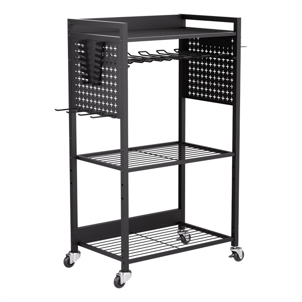 VEVOR 4-laags gereedschapswagen, draagvermogen 68 kg, werkplaatswagen met verrijdbare boorhouder en stevig opbergvak, montagewagen voor de garage, werkplaats, garage, zwart, 560 x 350 x 970 mm