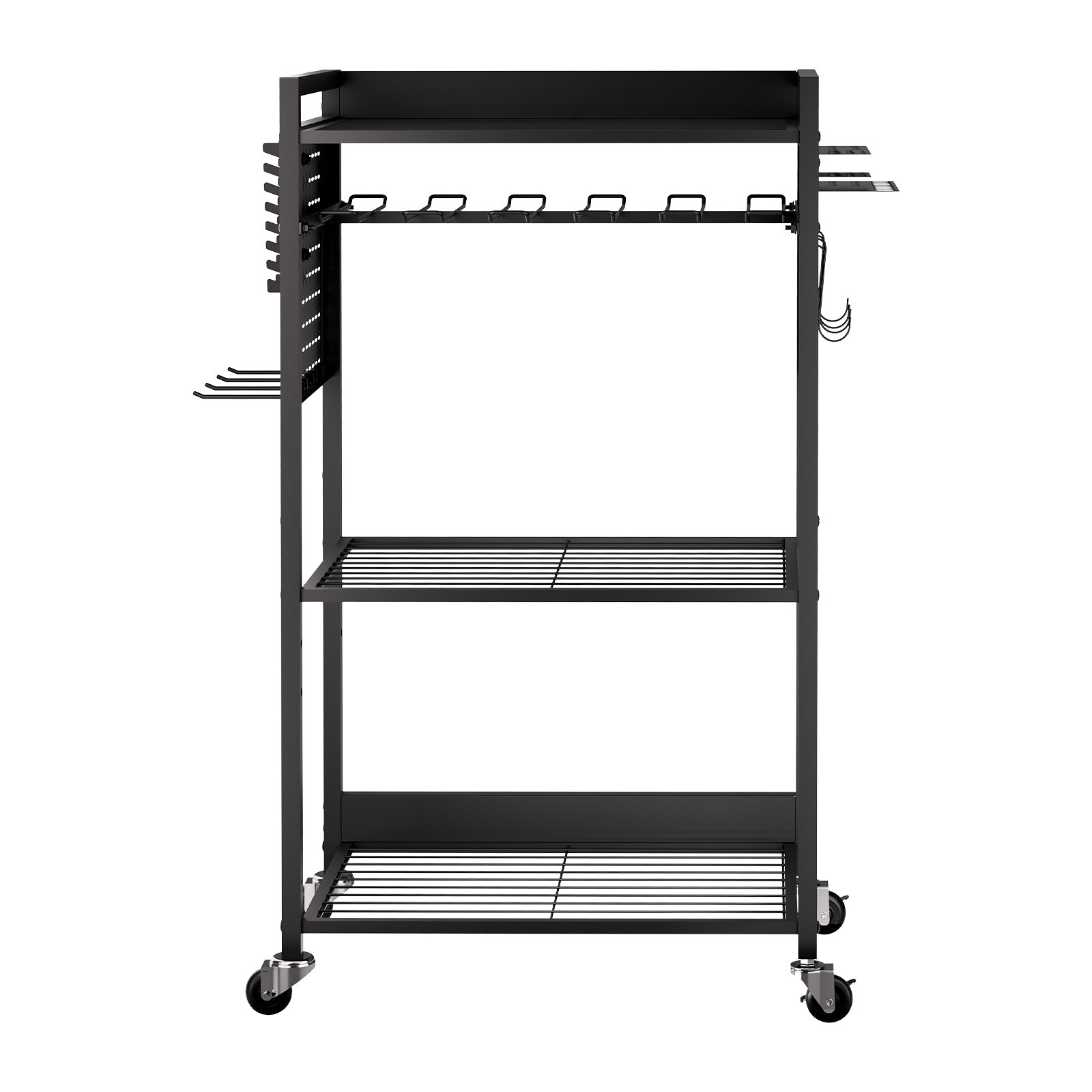 VEVOR 4-laags gereedschapswagen, draagvermogen 68 kg, werkplaatswagen met verrijdbare boorhouder en stevig opbergvak, montagewagen voor de garage, werkplaats, garage, zwart, 560 x 350 x 970 mm