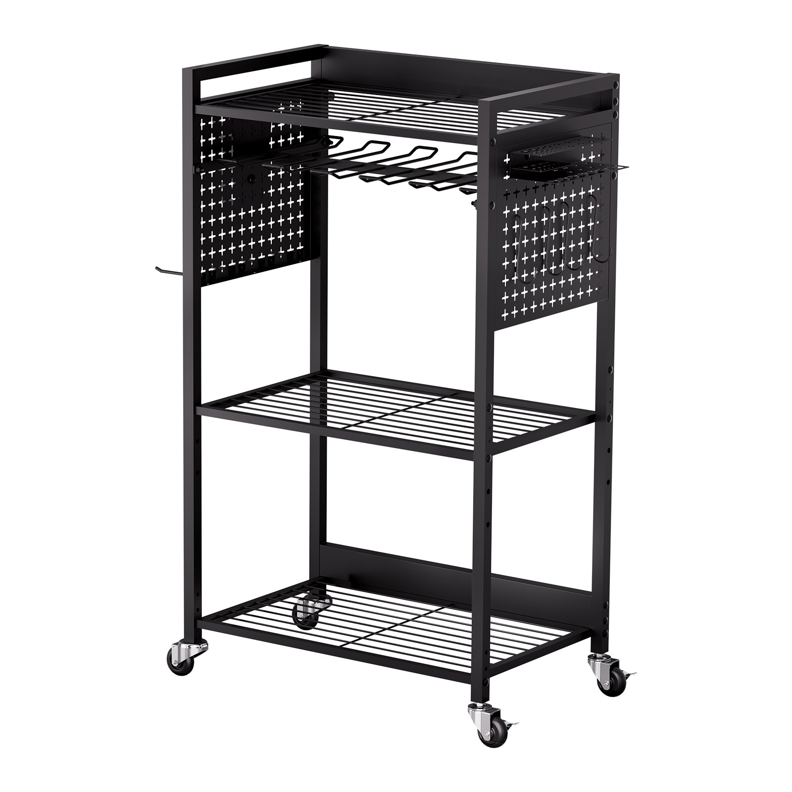 VEVOR 4-laags gereedschapswagen, draagvermogen 68 kg, werkplaatswagen met verrijdbare boorhouder en stevig opbergvak, montagewagen voor de garage, werkplaats, garage, zwart, 560 x 350 x 970 mm