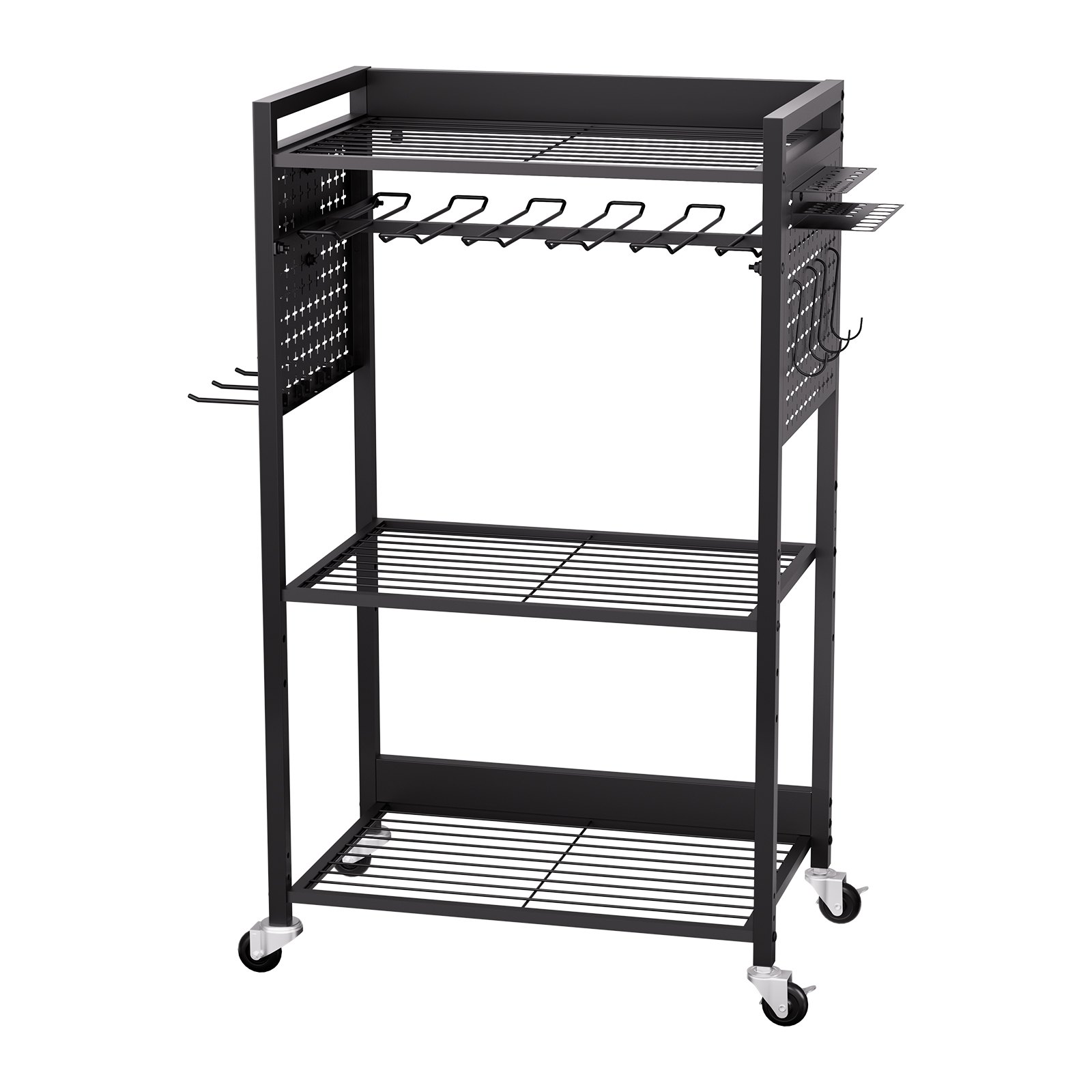 VEVOR 4-laags gereedschapswagen, draagvermogen 68 kg, werkplaatswagen met verrijdbare boorhouder en stevig opbergvak, montagewagen voor de garage, werkplaats, garage, zwart, 560 x 350 x 970 mm