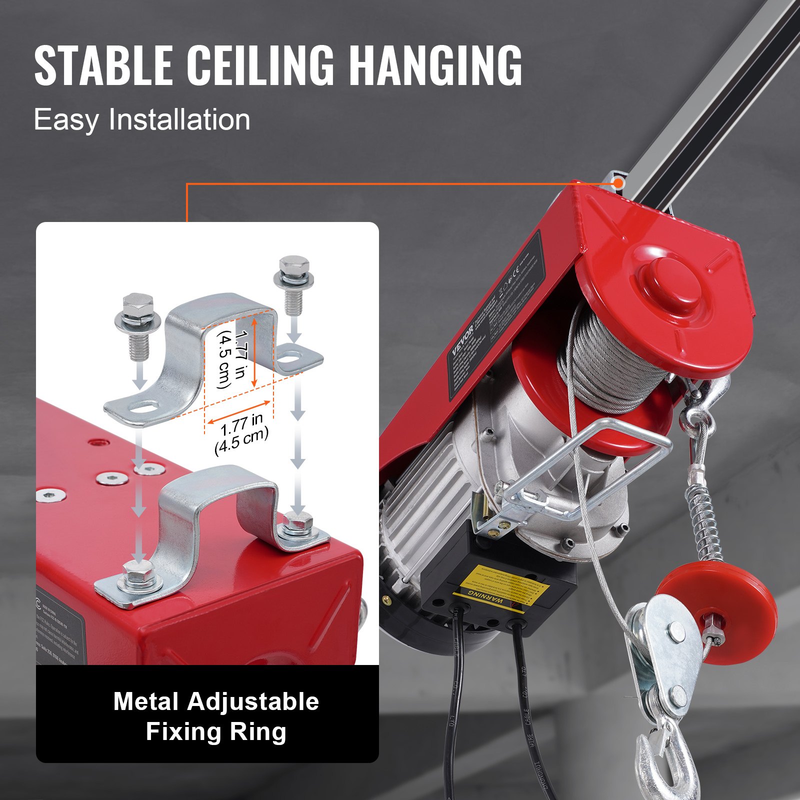 VEVOR Electric Hoist, 1760 lbs 230V Electric Winch with 14 ft Wired Remote Control, 40 ft Single Cable Lifting Height, Single/Double Slings, Emergency Stop, Lift Hoist for Garage Warehouse Factory