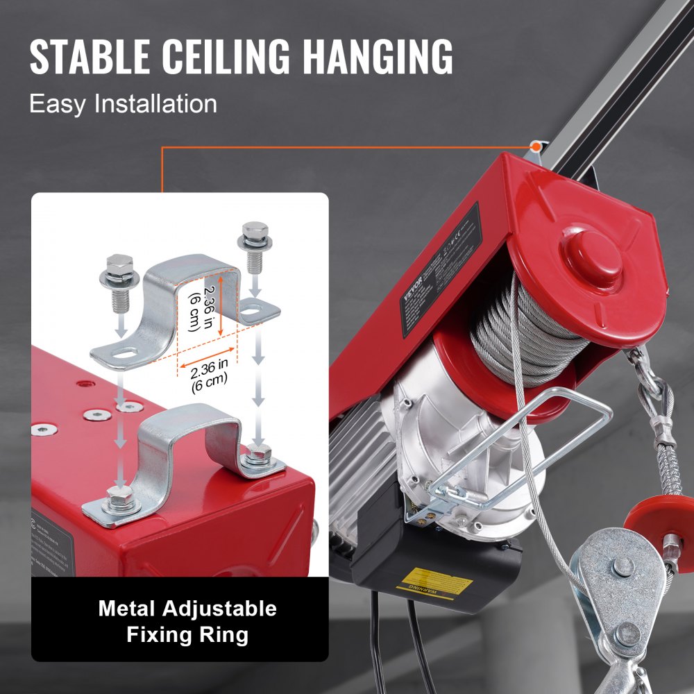 VEVOR Electric Hoist, 2640 lbs 230V Electric Winch with 14 ft Wired Remote Control, 40 ft Single Cable Lifting Height, Single/Double Slings, Emergency Stop, Lift Hoist for Garage Warehouse Factory