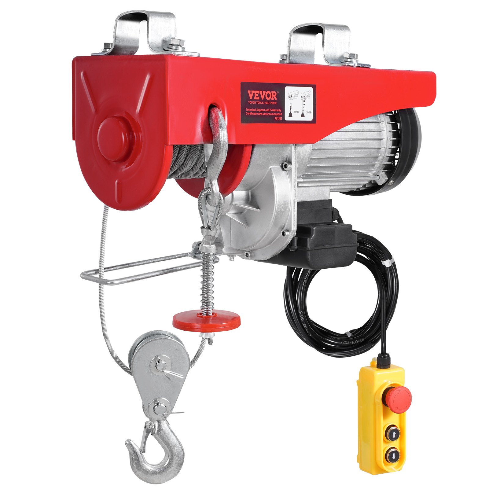 VEVOR Electric Hoist, 2640 lbs 230V Electric Winch with 14 ft Wired Remote Control, 40 ft Single Cable Lifting Height, Single/Double Slings, Emergency Stop, Lift Hoist for Garage Warehouse Factory