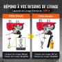 VEVOR elektrische lier 500kg tot 1000kg hefhoogte 12m kabeltrekmotorlier 1600W motorblok en takel 10m/min hefsnelheid takel met bekabelde afstandsbediening kabeltakel kettingtakel