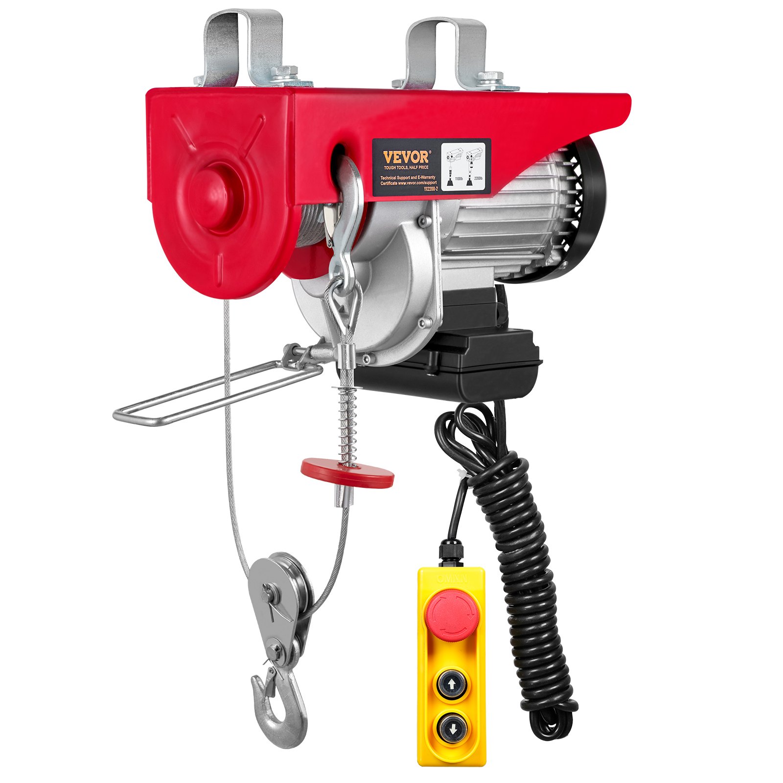 VEVOR elektrische lier 500kg tot 1000kg hefhoogte 12m kabeltrekmotorlier 1600W motorblok en takel 10m/min hefsnelheid takel met bekabelde afstandsbediening kabeltakel kettingtakel