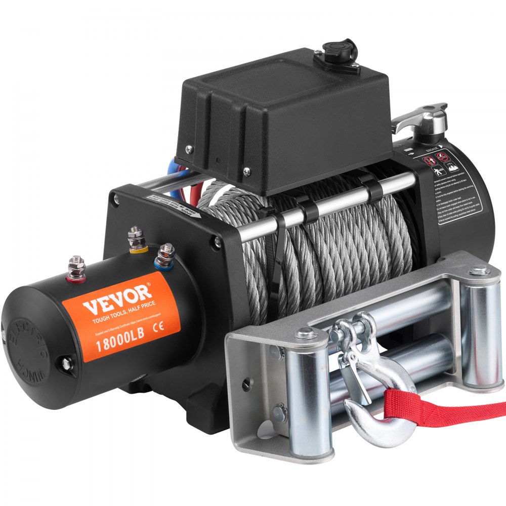 VEVOR elektrische lier, 18.000 lb, 12V DC vrachtwagenlier met Φ7/16 inch x 85 ft stalen kabelrolgeleider, draadloze en bekabelde afstandsbediening, IP55 waterdicht voor het slepen van SUV's, jeeps, vrachtwagens, aanhangwagens en boten