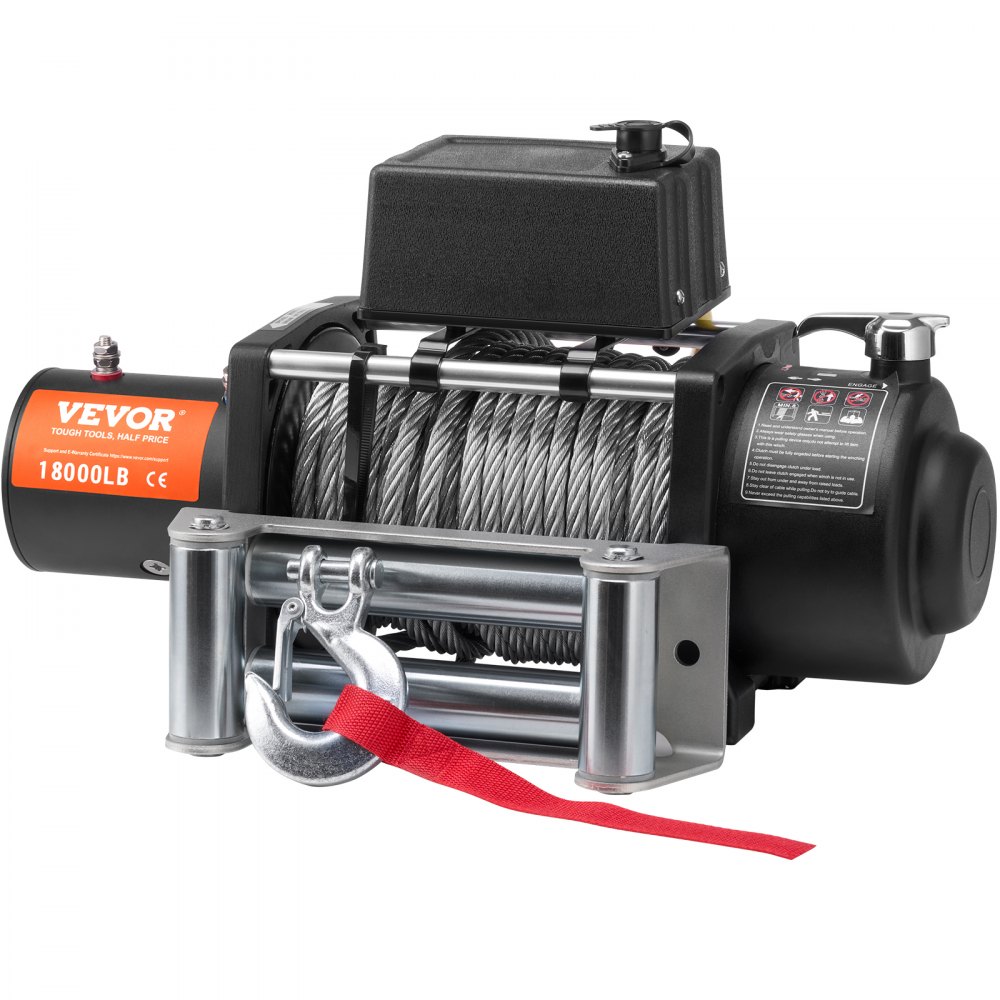VEVOR elektrische lier, 18.000 lb, 12V DC vrachtwagenlier met Φ7/16 inch x 85 ft stalen kabelrolgeleider, draadloze en bekabelde afstandsbediening, IP55 waterdicht voor het slepen van SUV's, jeeps, vrachtwagens, aanhangwagens en boten