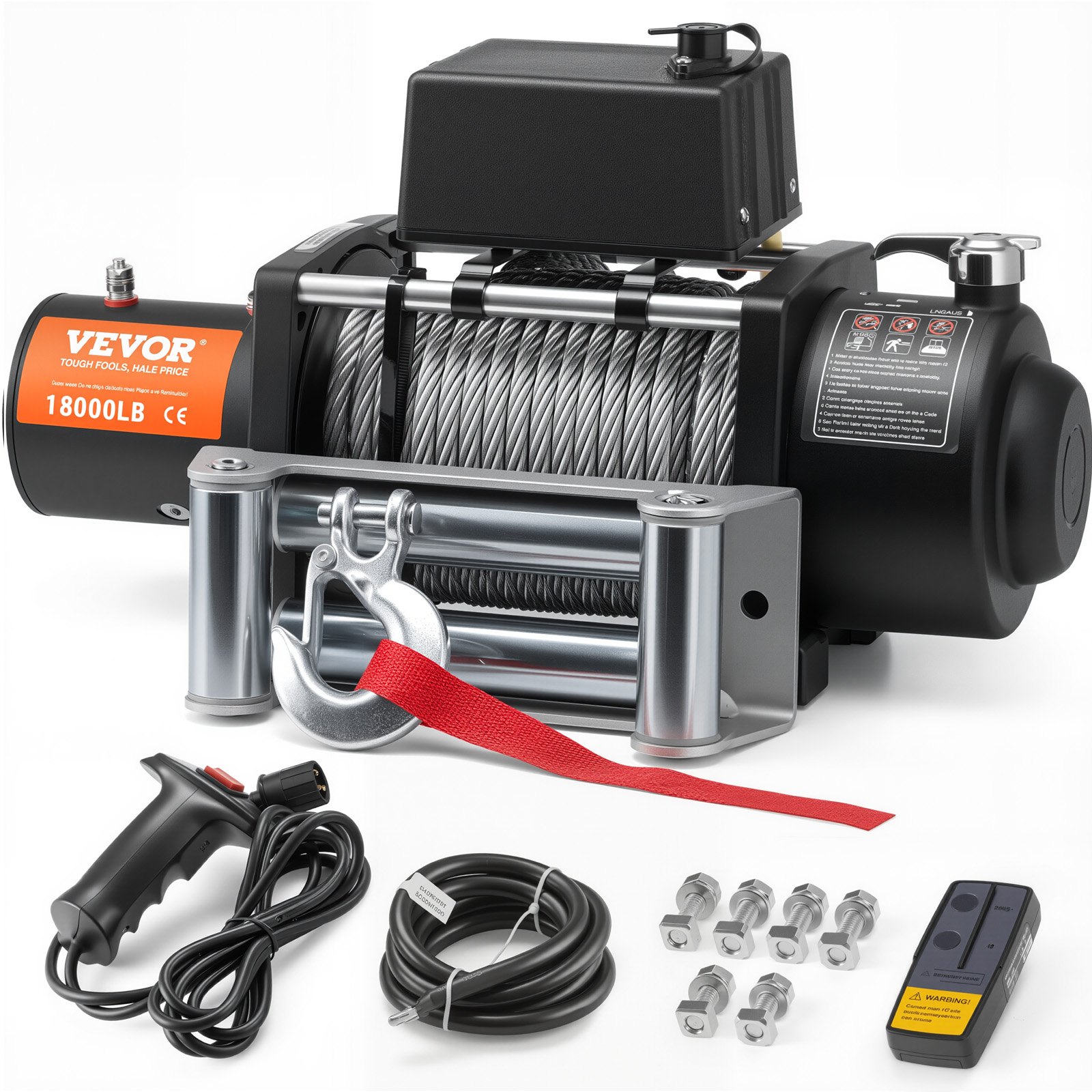 VEVOR elektrische lier, 18.000 lb, 12V DC vrachtwagenlier met Φ7/16 inch x 85 ft stalen kabelrolgeleider, draadloze en bekabelde afstandsbediening, IP55 waterdicht voor het slepen van SUV's, jeeps, vrachtwagens, aanhangwagens en boten