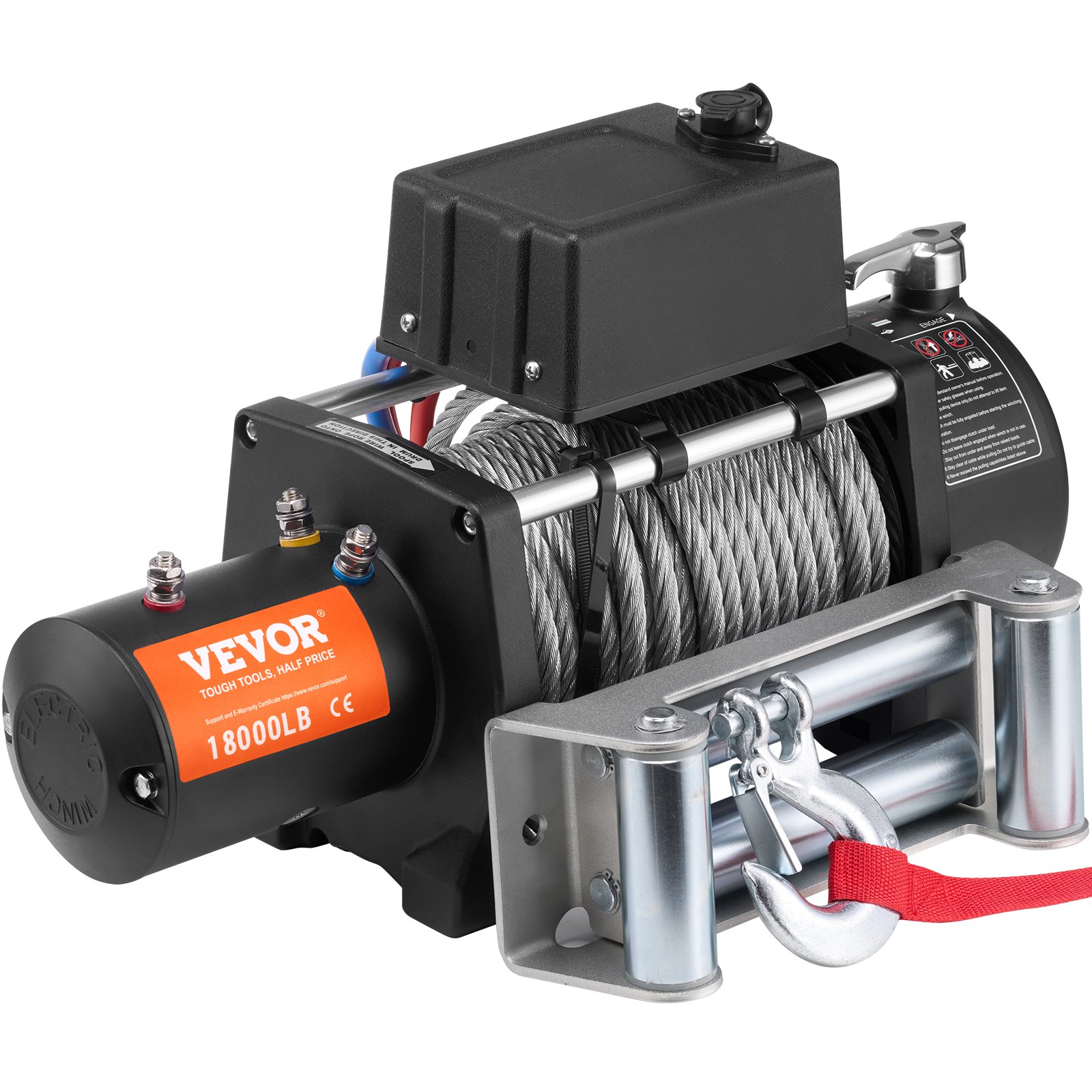 VEVOR elektrische lier, 18.000 lb, 12V DC vrachtwagenlier met Φ7/16 inch x 85 ft stalen kabelrolgeleider, draadloze en bekabelde afstandsbediening, IP55 waterdicht voor het slepen van SUV's, jeeps, vrachtwagens, aanhangwagens en boten