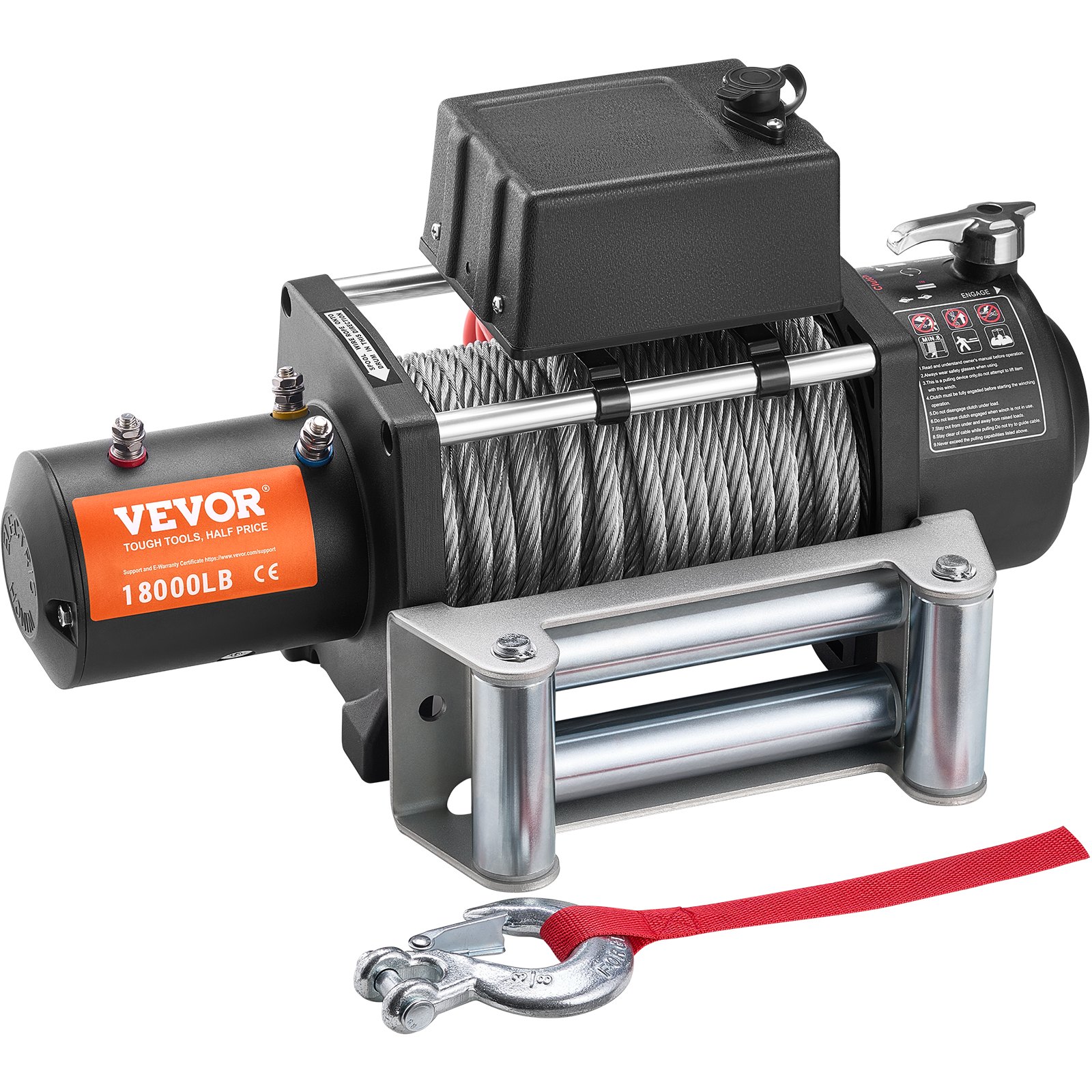 VEVOR elektrische lier, 18.000 lb, 12V DC vrachtwagenlier met Φ7/16 inch x 85 ft stalen kabelrolgeleider, draadloze en bekabelde afstandsbediening, IP55 waterdicht voor het slepen van SUV's, jeeps, vrachtwagens, aanhangwagens en boten
