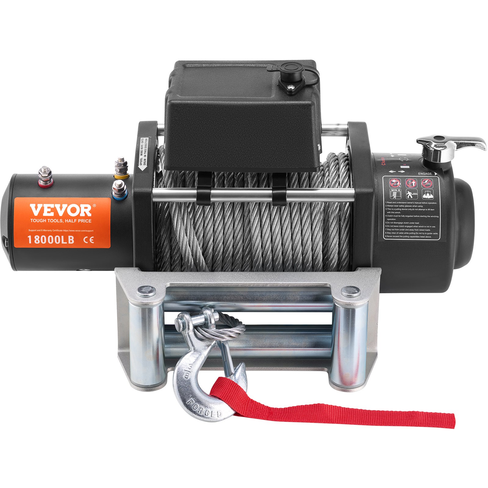 VEVOR elektrische lier, 18.000 lb, 12V DC vrachtwagenlier met Φ7/16 inch x 85 ft stalen kabelrolgeleider, draadloze en bekabelde afstandsbediening, IP55 waterdicht voor het slepen van SUV's, jeeps, vrachtwagens, aanhangwagens en boten