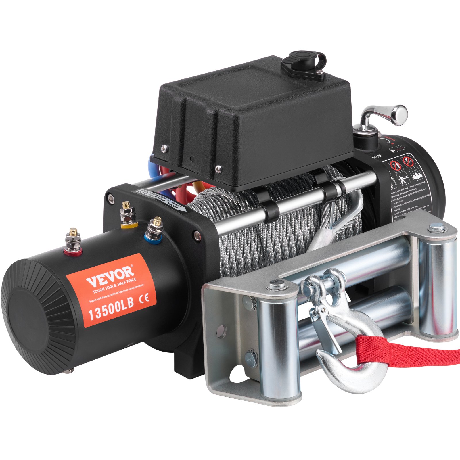 VEVOR elektrische lier, 13.500 lb, 12V DC vrachtwagenlier met Φ3/8 inch x 80 ft stalen kabelrolgeleider, draadloze en bekabelde afstandsbediening, IP55 waterdicht voor het slepen van SUV's, jeeps, vrachtwagens, aanhangwagens en boten