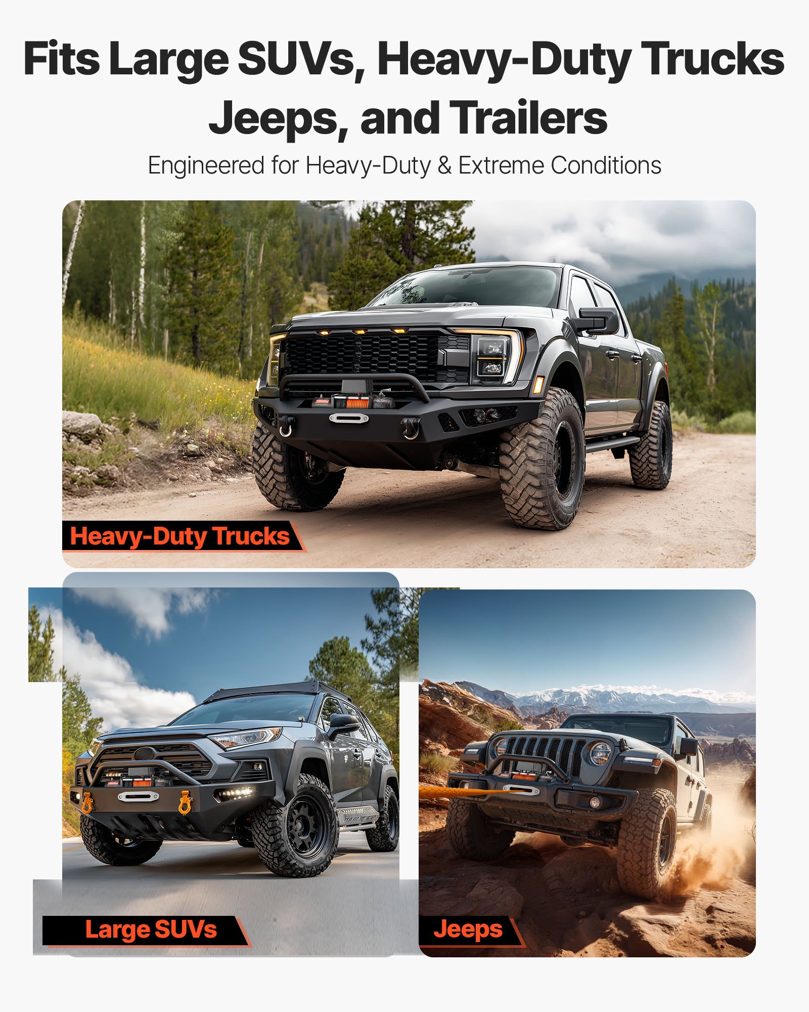 VEVOR elektrische lier, 6100 kg, 12 V DC vrachtwagenlier met Φ9,5 mm x 24 m synthetisch touw, draadloze en bekabelde afstandsbediening, voor het slepen van SUV's, jeeps, aanhangwagens en boten