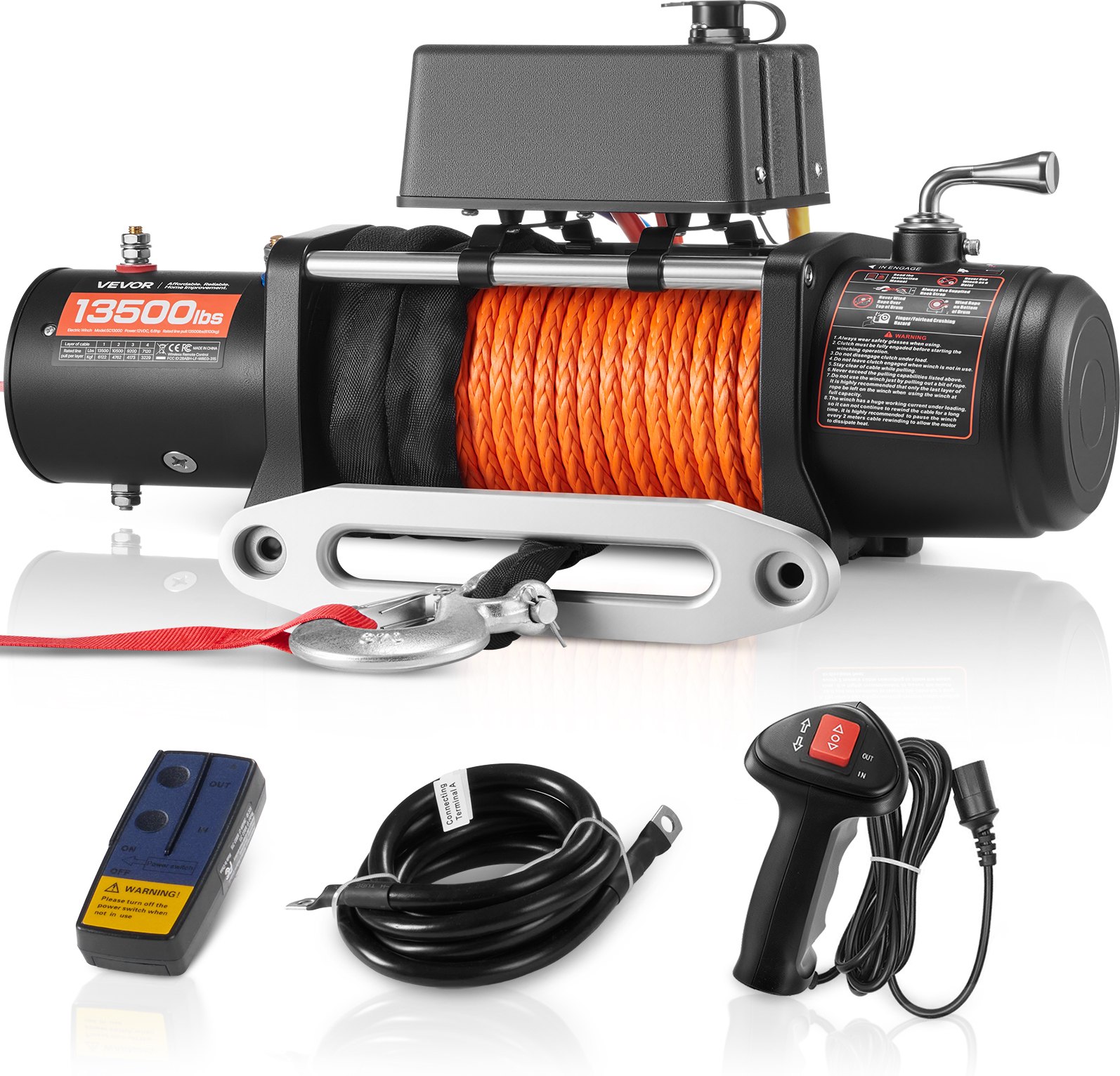 VEVOR Electric Winch, 6100 kg Load Capacity, 12V DC Truck Winch with Φ9.5 mm x 24 m Synthetic Rope, Wireless & Wired Remote Control, Suitable for Towing Off-Road SUV Jeep Trailer Boat