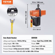 VEVOR elektrische kettingtakel 1-fase takel 499kg draagvermogen 4,5m slaglier