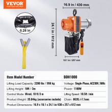 VEVOR kettingtakel elektrisch 1-fase kraantakel 3m hefkabel trekkracht 998kg takel