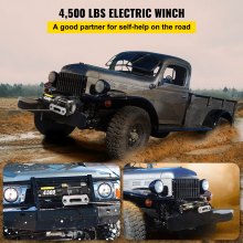 VEVOR Truck Winch 4,500LBS, Electric Winch Synthetic Rope 12V, Power Winch with Wireless Remote Control, Handlebar-Mounted Rocker and Powerful Motor for UTV, ATV Wrangler Accessories in Car Lift