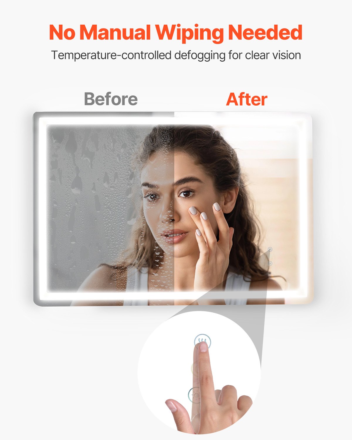 VEVOR LED badkamerspiegel cosmetische spiegel (70 x 100 cm) met voor- en achterverlichting, condensvrije spiegel, traploos dimbare badkamerspiegel met 3 kleurtemperaturen, wandmontage