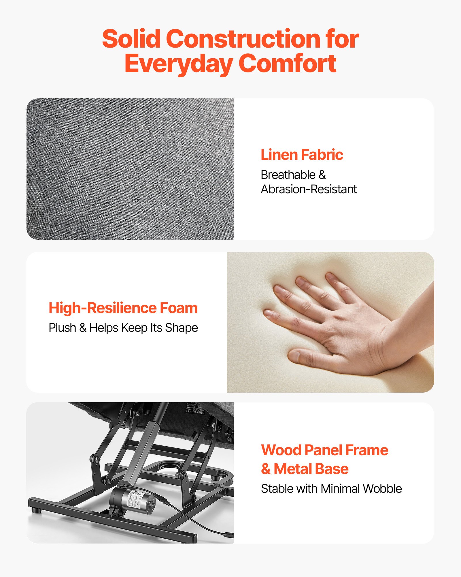 VEVOR elektrische tv-fauteuil met relaxfunctie, traploze verstelling, seniorenfauteuil met linnen bekleding, hoogwaardig schuim, zijvakken, afstandsbediening, massagefunctie, lichtgrijs