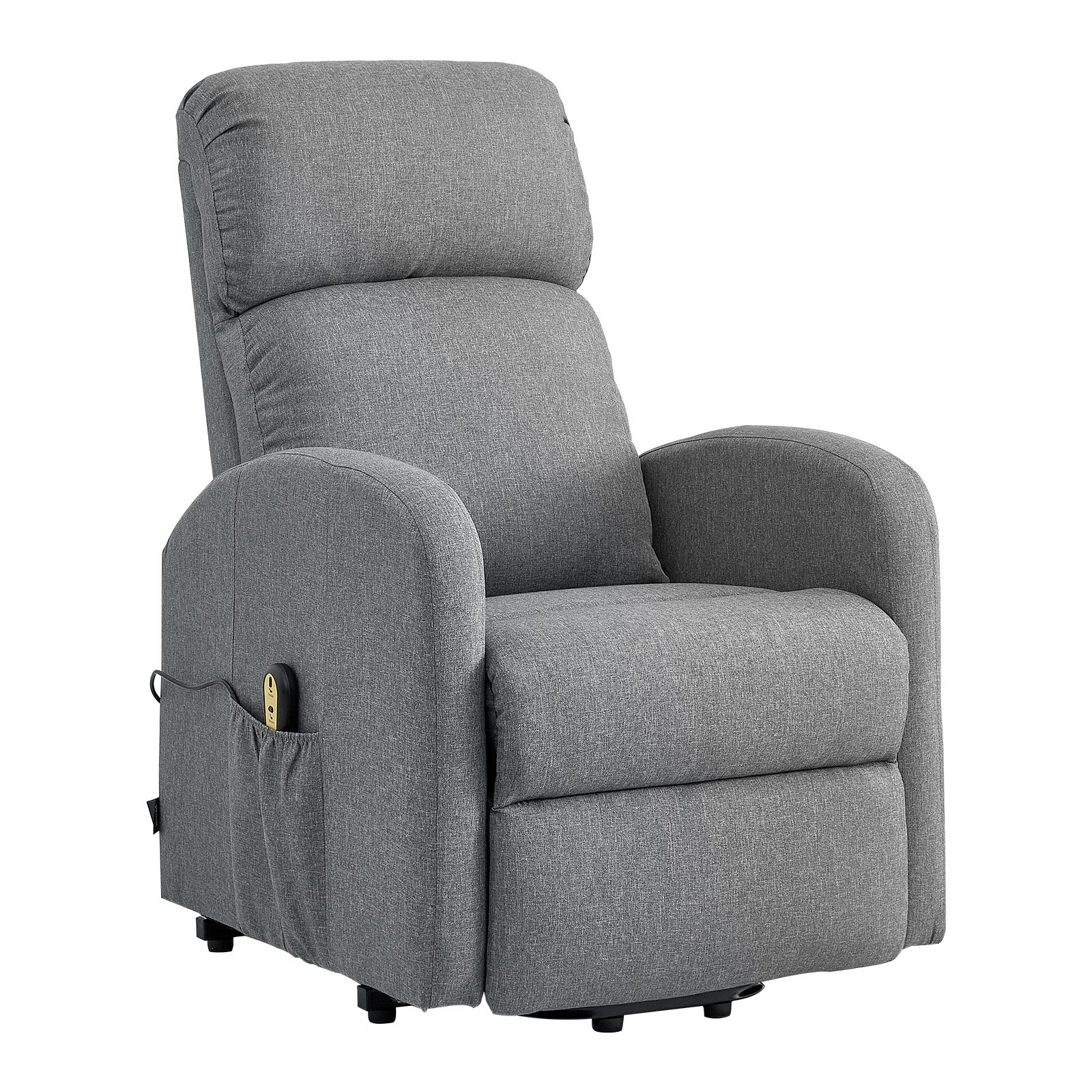 VEVOR elektrische tv-fauteuil met relaxfunctie, traploze verstelling, seniorenfauteuil met linnen bekleding, hoogwaardig schuim, zijvakken, afstandsbediening, massagefunctie, lichtgrijs