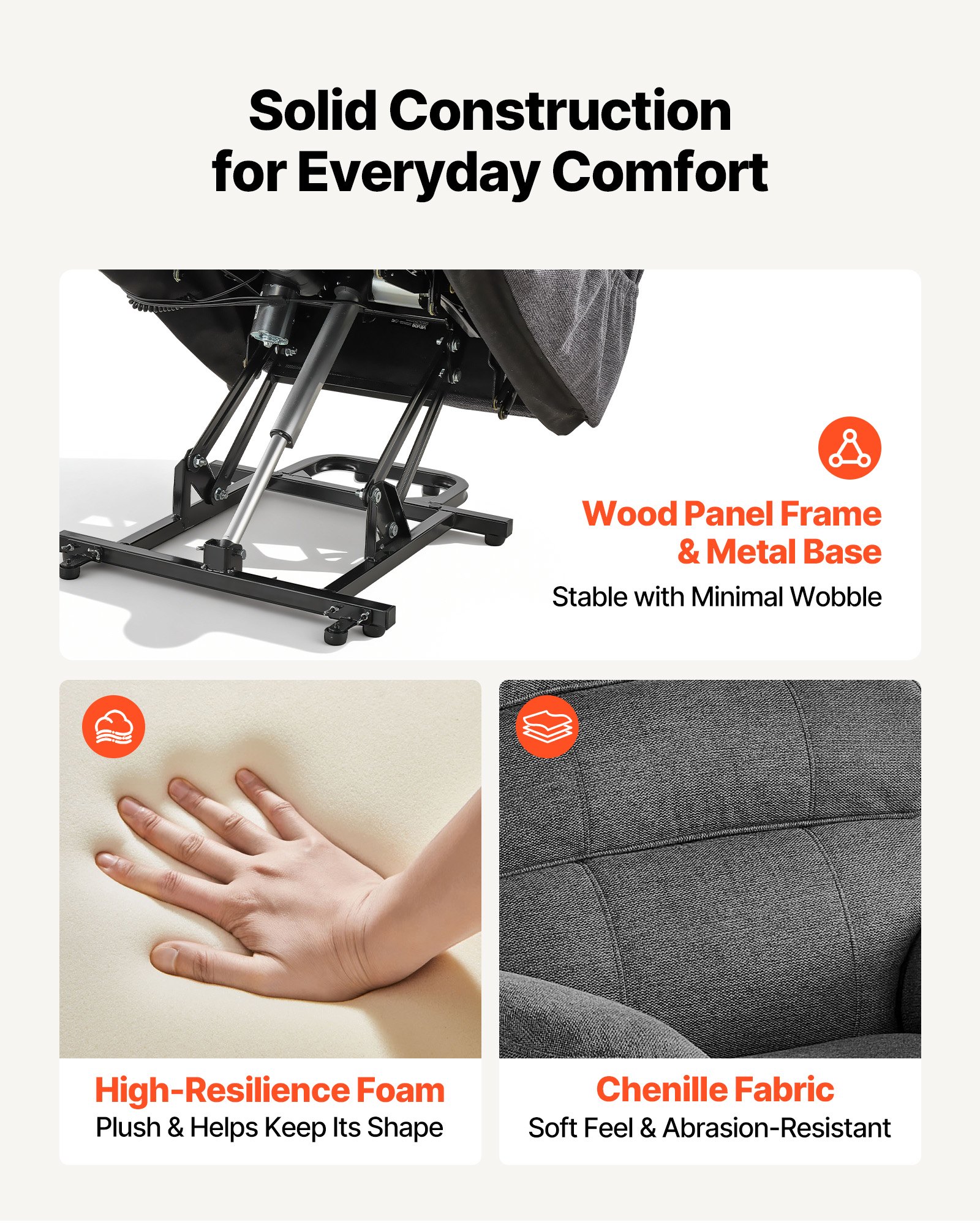 VEVOR elektrische tv-relaxfauteuil, relaxfauteuil met liftfunctie, verwarming en massagefunctie, traploos verstelbare stoel voor senioren, massagestoel met chenille bekleding en afstandsbediening, donkergrijs