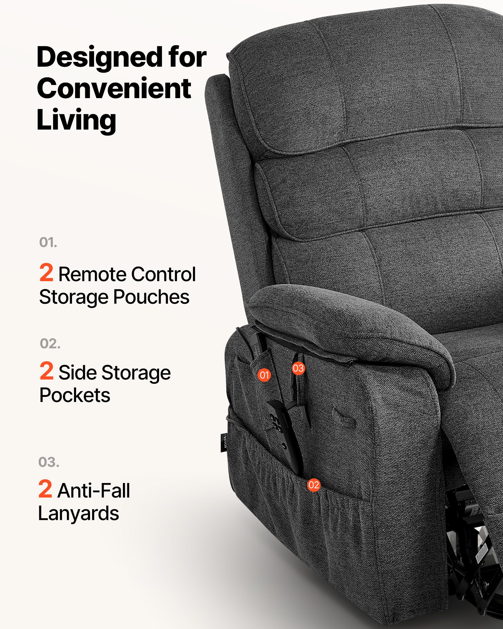 VEVOR elektrische tv-relaxfauteuil, relaxfauteuil met liftfunctie, verwarming en massagefunctie, traploos verstelbare stoel voor senioren, massagestoel met chenille bekleding en afstandsbediening, donkergrijs