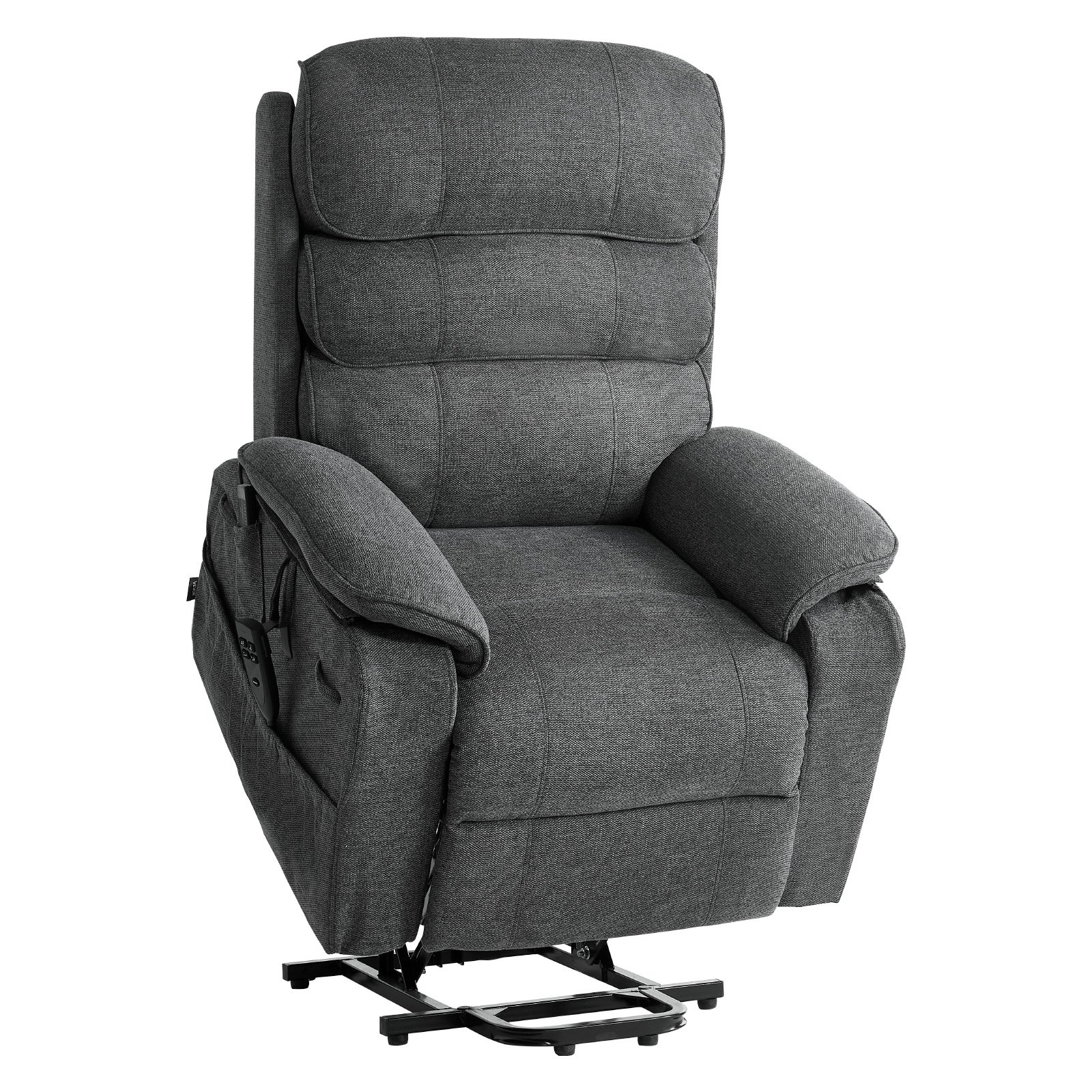 VEVOR elektrische tv-relaxfauteuil, relaxfauteuil met liftfunctie, verwarming en massagefunctie, traploos verstelbare stoel voor senioren, massagestoel met chenille bekleding en afstandsbediening, donkergrijs