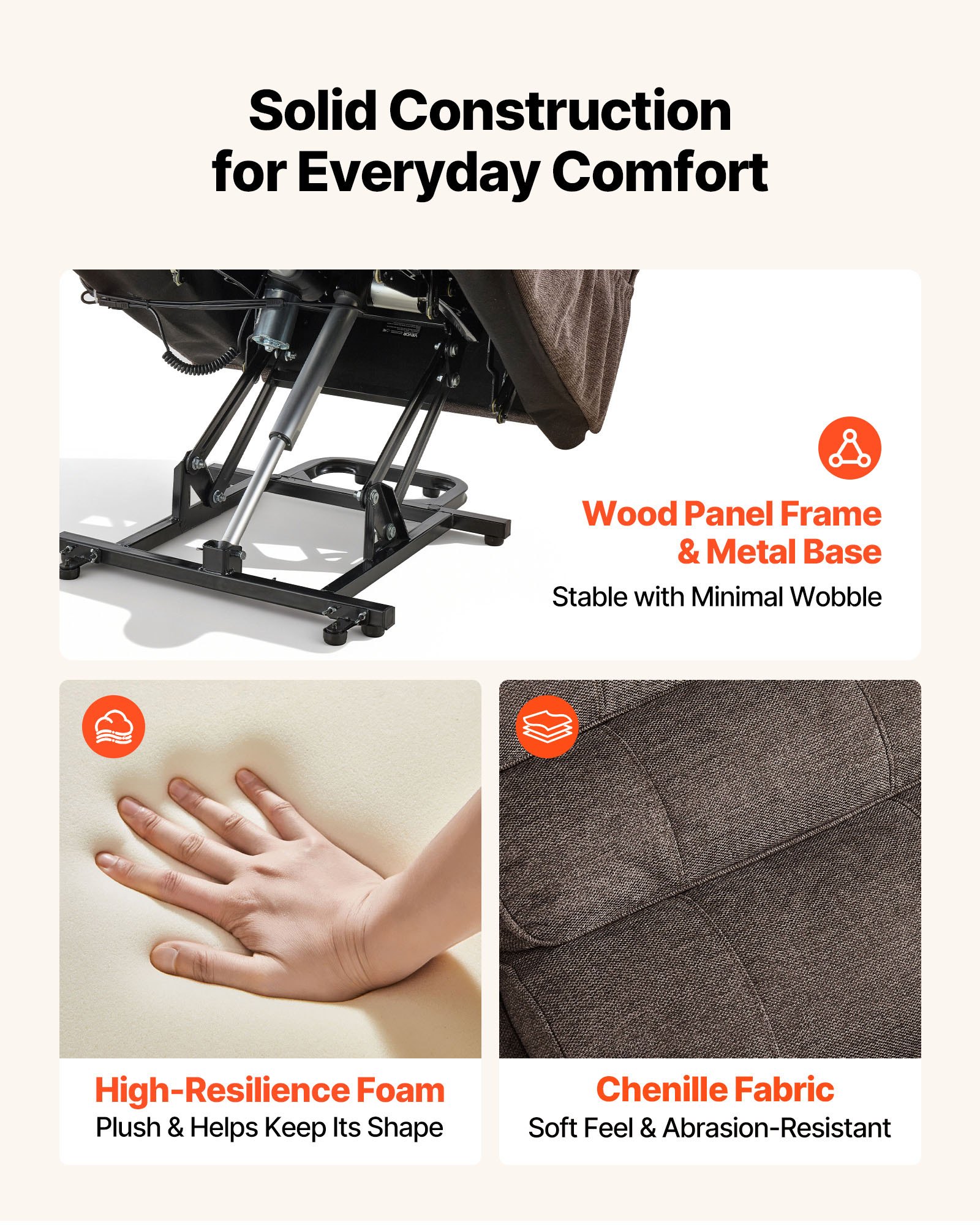 VEVOR elektrische tv-fauteuil, relaxfauteuil met liftfunctie, verwarming en massagefunctie, traploos verstelbare stoel voor senioren, massagestoel met chenille bekleding en afstandsbediening, bruin