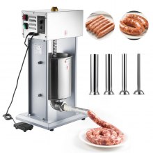 VEVOR elektrische worstvuller 10 liter, verticale worstvulmachine met traploze snelheidsregeling, pedaal en 4 vulbuizen, roestvrijstalen vleesvuller voor commercieel en particulier gebruik