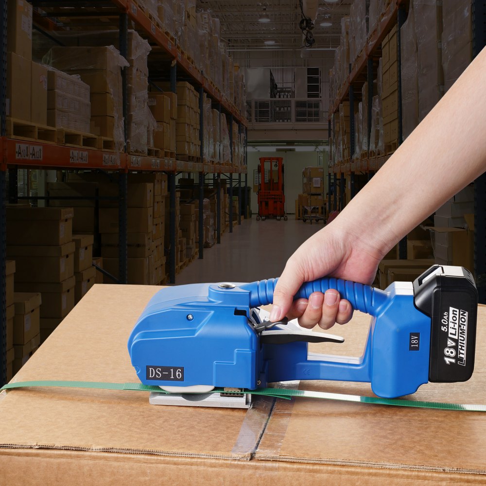 VEVOR elektrische omsnoeringsmachine, voor 0,35"-0,63" PP-PET-banden, draagbare elektrische omsnoeringsmachine met digitaal display, 2 x 5000 mAh op batterijen werkend automatisch omsnoeringsapparaat voor het verpakken van kartonnen pallets
