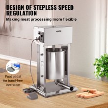 VEVOR Electric Stuffer, 10L Large Capacity, 200W Vertical Sausage Stuffer with Speed Stepless, 304 Stainless Steel Sausage Machine with 4 Stuffing Tubes, Foot Pedal for Household or Commercial Use