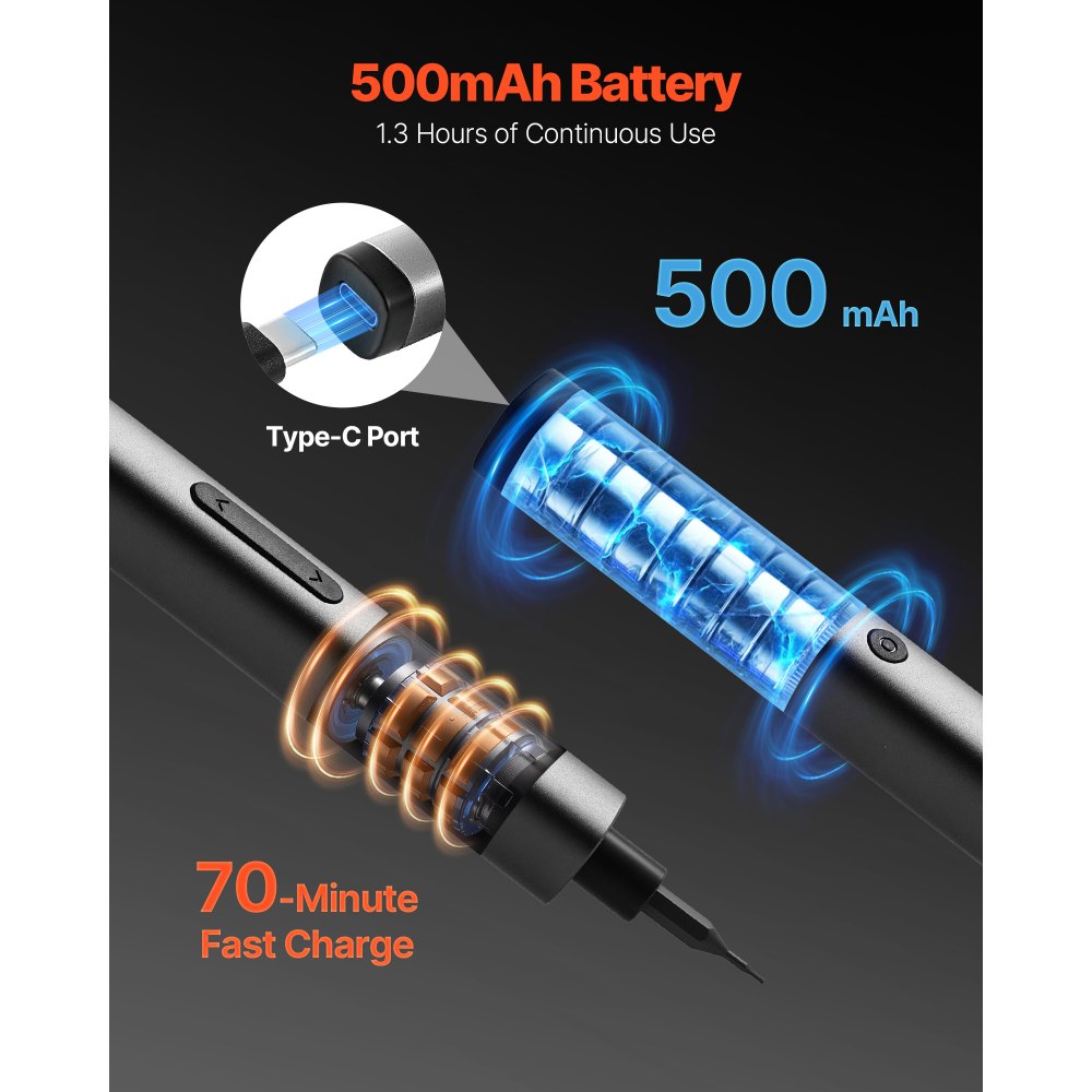 VEVOR Elektrische precisieschroevendraaier (52 magnetische bits) Mini elektrische schroevendraaier met magnetische opbergdoos, led-lampje en type-C-oplaadfunctie, voor het repareren van mobiele telefoons en laptops