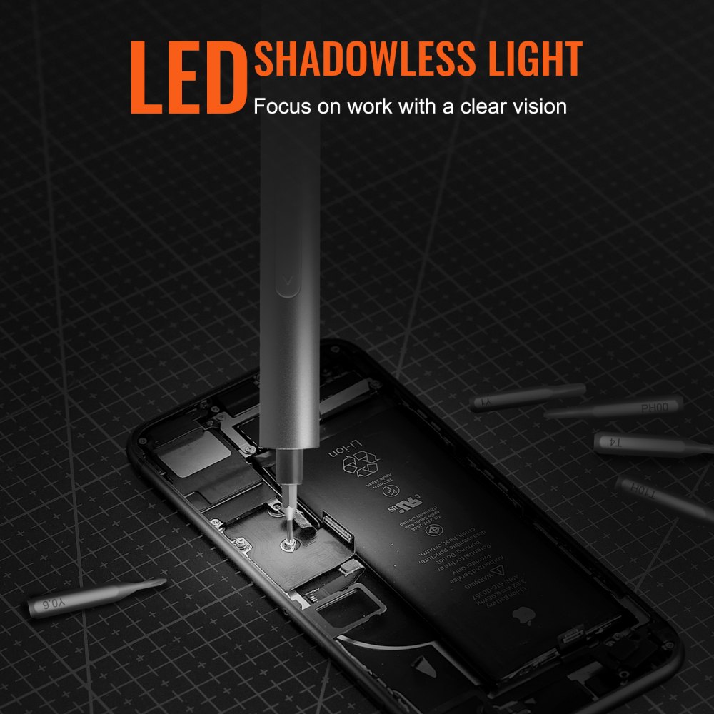 VEVOR Elektrische schroevendraaierset 24-delig, mini-schroevendraaierset, 28 mm boor, LED-verlichting, oplaadbare, draagbare, draadloze schroevendraaier, elektrische schroevendraaier voor pc, camera, telefoon, enz.