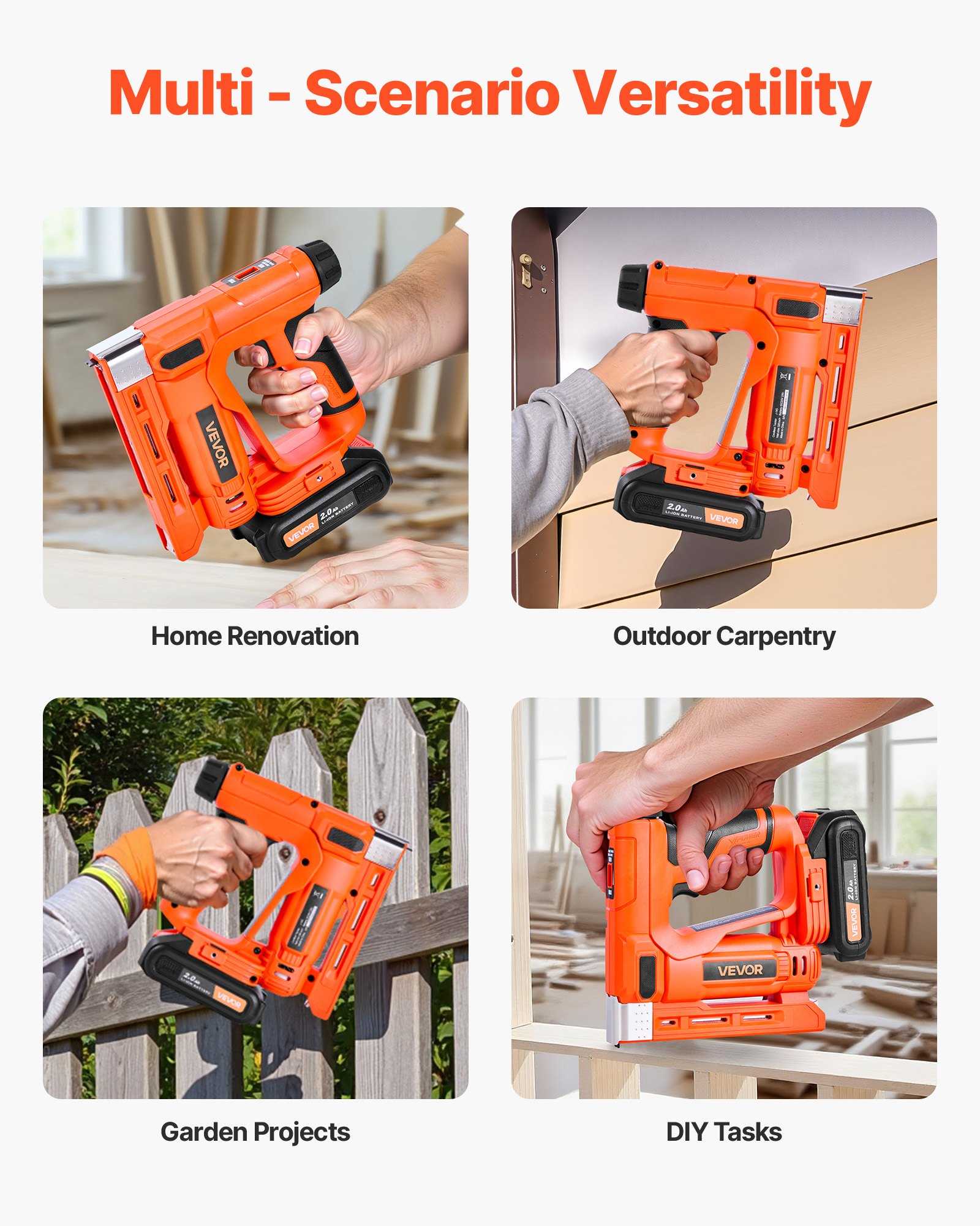 VEVOR Snoerloos elektrisch spijkerpistool 2-in-1 nietmachine 18 gauge 15 mm met 1000 nietjes en 1000 spijkers, antislip rubberen grip en oplader, elektrische nietmachine voor houtbewerking en doe-het-zelfprojecten