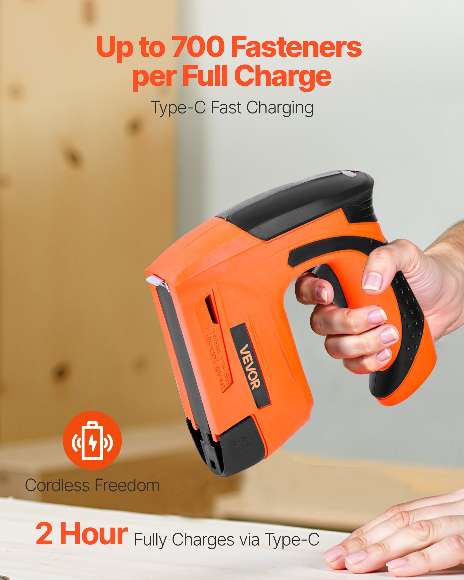 VEVOR Cordless Brad Nailer, 2-in-1 Nail Gun Staple Gun, 18 Gauge 15 mm, Battery Powered, with 1000 Pcs Staples and 1000 Pcs Nails, Non-Slip Rubber Grip, for Woodworking, Carpentry and DIY Projects