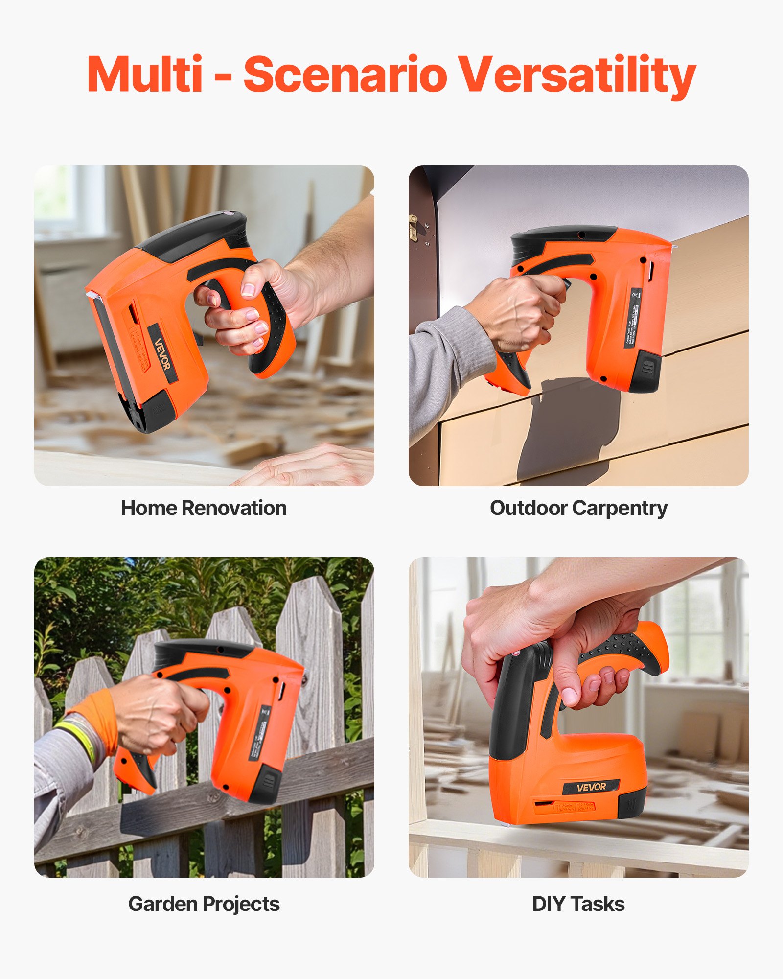 VEVOR Cordless Brad Nailer, 2-in-1 Nail Gun Staple Gun, 18 Gauge 15 mm, Battery Powered, with 1000 Pcs Staples and 1000 Pcs Nails, Non-Slip Rubber Grip, for Woodworking, Carpentry and DIY Projects