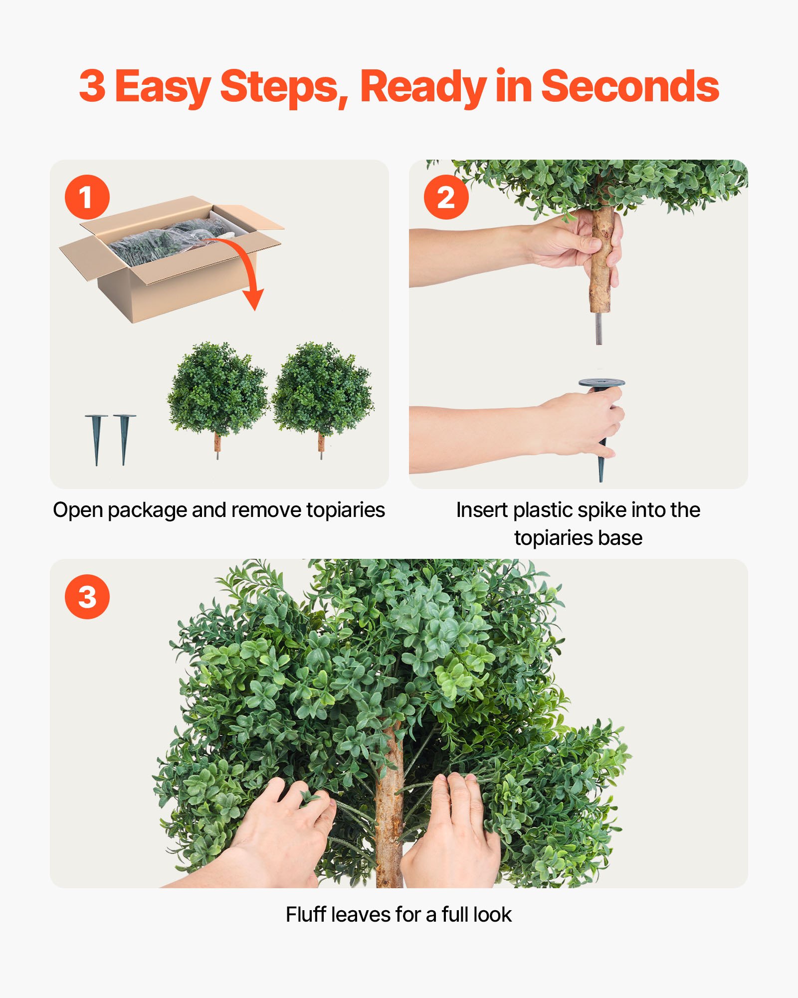 VEVOR Kunstmatige buxusbomen met grondpen, set van 2, 559 mm kunstplant, decoratieve plant, voor decoratie, veranda, buiten en binnen, terras, tuin, balkon, achtertuin