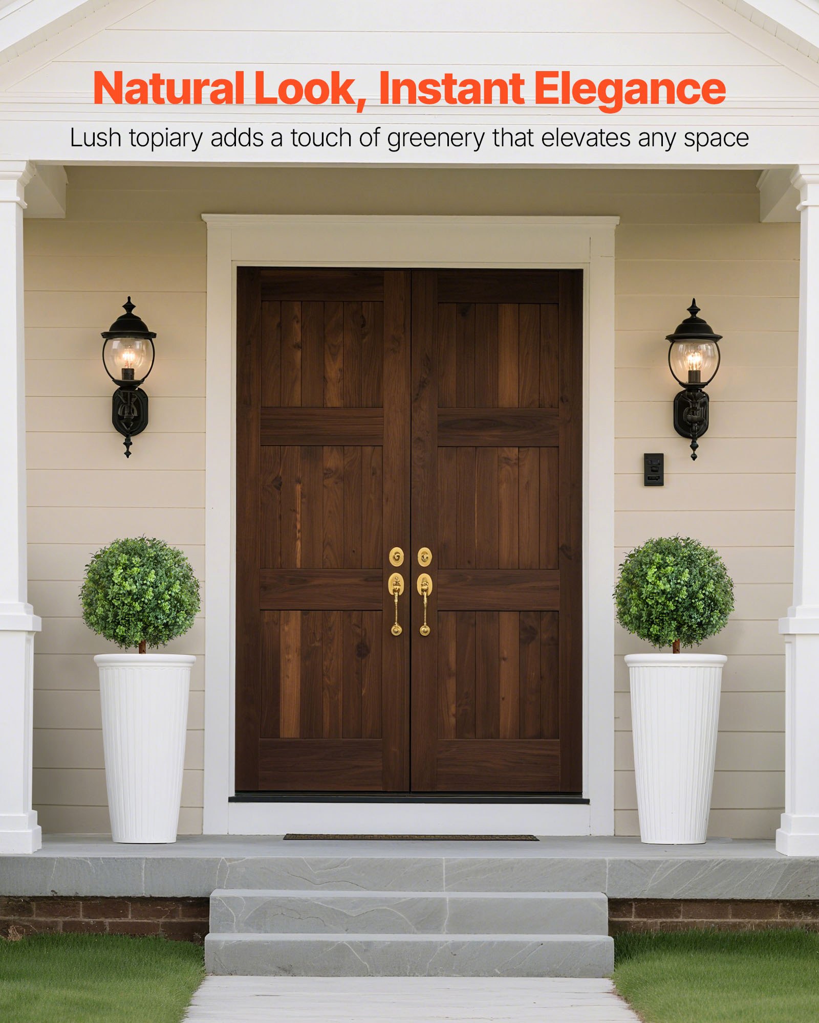 VEVOR Artificial Topiary Boxwood Trees with Ground Spike, 2 Set 559mm Faux Shrubs & Bushes Potted Plants, Fake Silk Tree Look Real for Decor Front Porch Outdoor Indoor Patio Garden Balcony Backyard