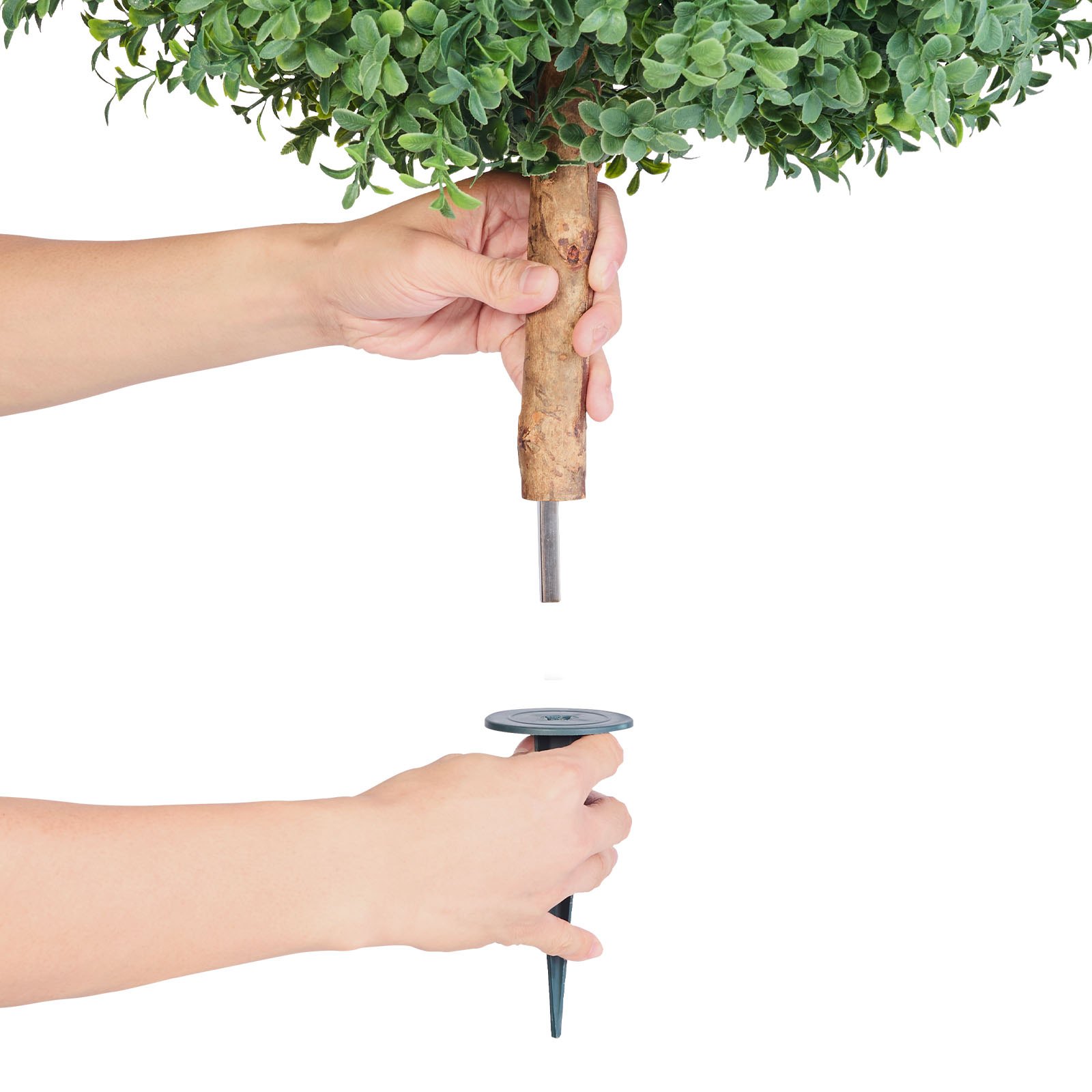 VEVOR Artificial Topiary Boxwood Trees with Ground Spike, 2 Set 559mm Faux Shrubs & Bushes Potted Plants, Fake Silk Tree Look Real for Decor Front Porch Outdoor Indoor Patio Garden Balcony Backyard