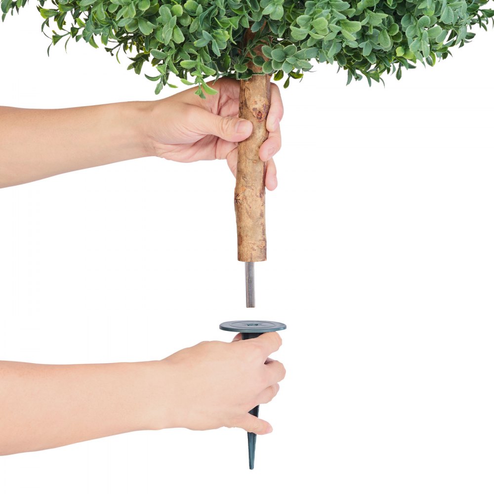 VEVOR Artificial Topiary Boxwood Trees with Ground Spike, 2 Set 686mm Faux Shrubs & Bushes Potted Plants, Fake Silk Tree Look Real for Decor Front Porch Outdoor Indoor Patio Garden Balcony Backyard