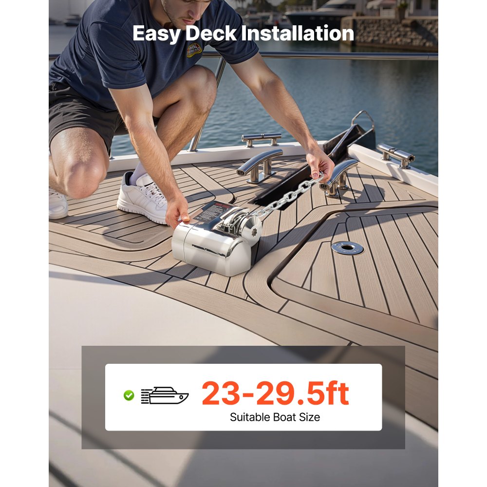 VEVOR Horizontal Fishing Windlass, 12V DC 600W, Windlass Anchor Systems Fit for 6.35 mm Chain or 14.3 & 15.9 mm Nylon Rope, Max Pull 260 kg, 316 Stainless Steel Construction, for Boats 7-9 m