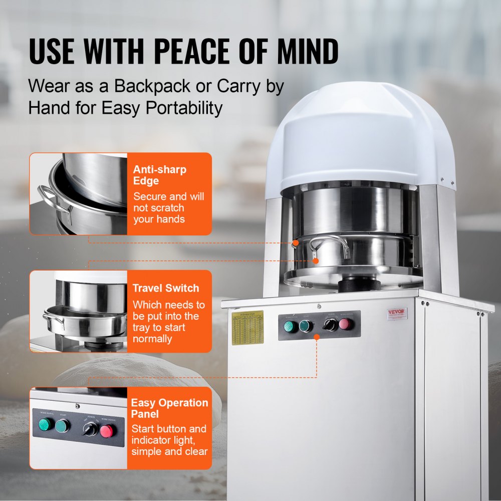 VEVOR Deegverdeler 20-delige elektrische deegverdeler, 60-260 g vrijstaande deegsnijmachine met 304 roestvrijstalen bak, 750 W broodbakmachine voor bakkerijen, restaurants en cafés zilver