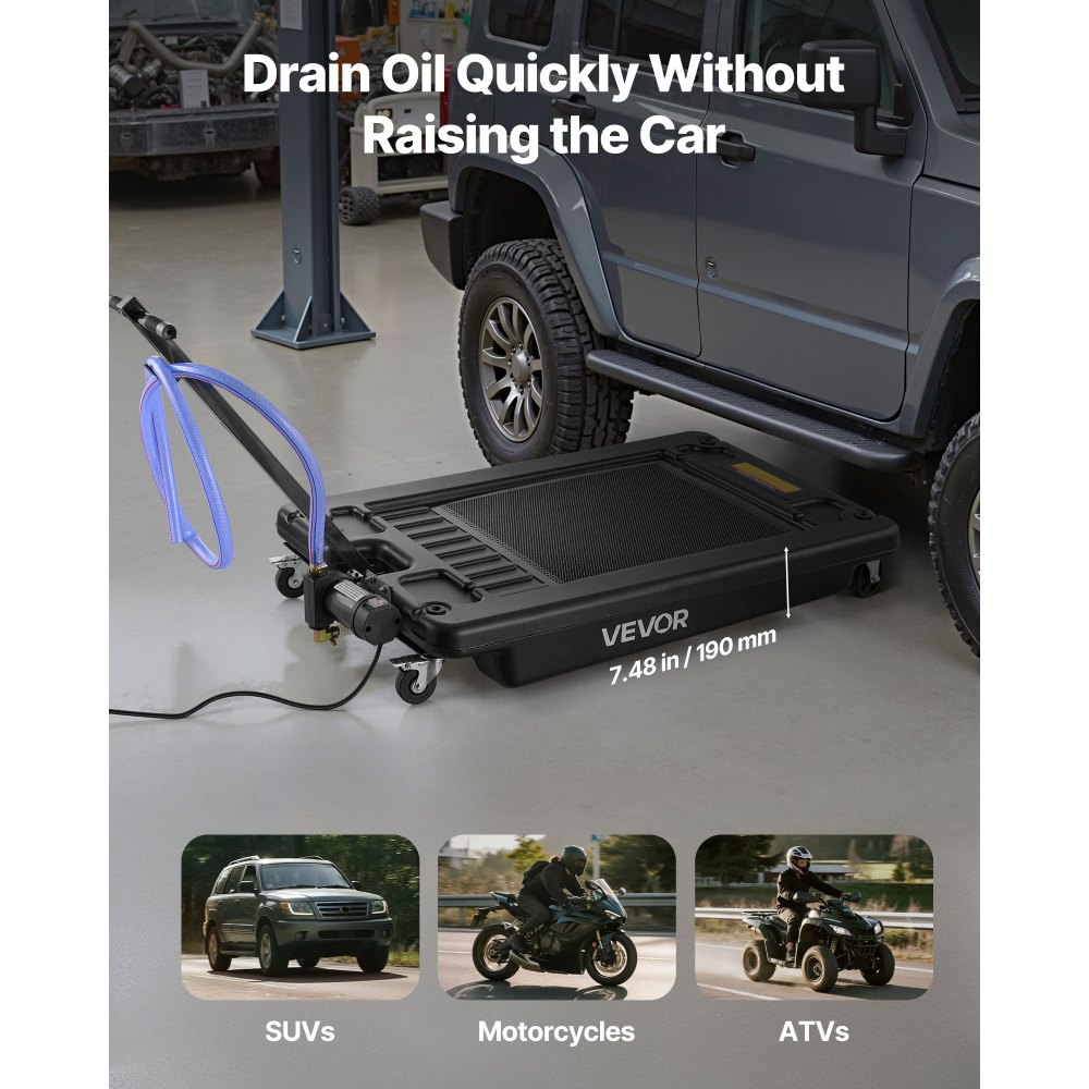 VEVOR Low Profile Olieopvangbak, 64 liter inhoud, olieverversingscontainer met elektrische pomp en 2,2 m slang, geschikt voor auto's, SUV's, vrachtwagens, motoren, terreinwagens, metaal
