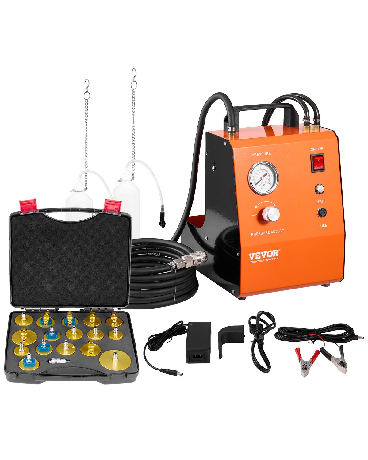 VEVOR Electric Brake Bleeder Kit, Professional 220V Brake Master Cylinder Bleeder Kit with Pressure Gauge & Built-In Air Pump, Versatile Brake Bleeder Adapter Set for Both DC & AC Power