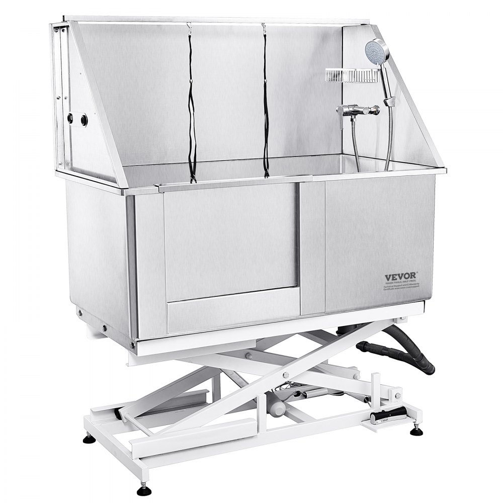 VEVOR Professionele Hondenverzorgingsbak 127cm Roestvrijstalen Huisdierbad Hondenwasstation max. 150kg Hondenverzorgingsdouche Hondenwassysteem Hondenverzorgingsbak met linkerdeur Hondendouche Wasbak