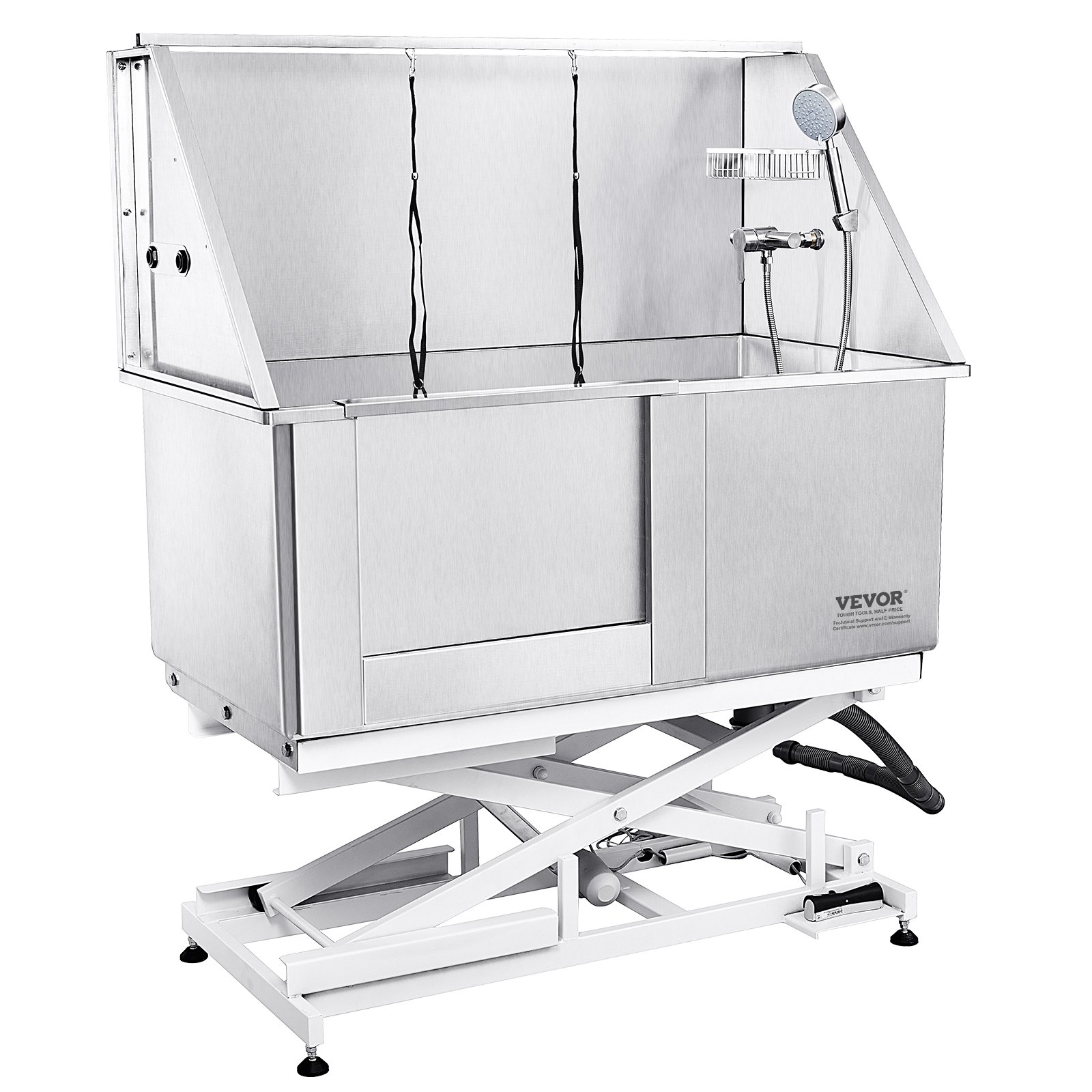 VEVOR Professionele Hondenverzorgingsbak 127cm Roestvrijstalen Huisdierbad Hondenwasstation max. 150kg Hondenverzorgingsdouche Hondenwassysteem Hondenverzorgingsbak met linkerdeur Hondendouche Wasbak